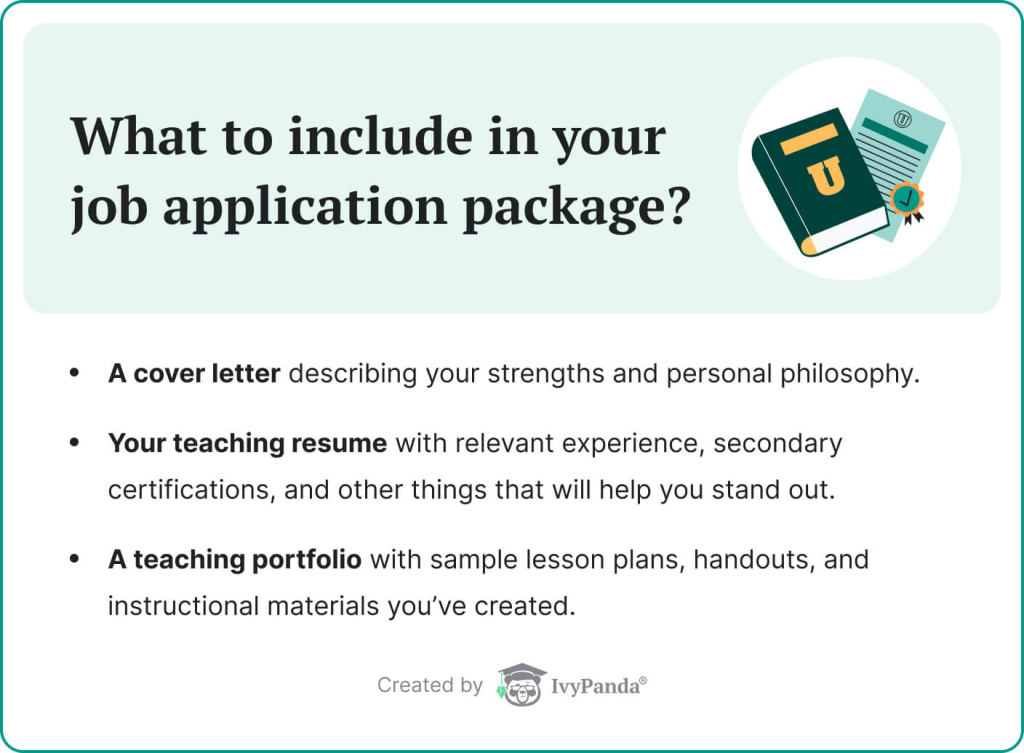 List of documents to include in a teacher's application package.