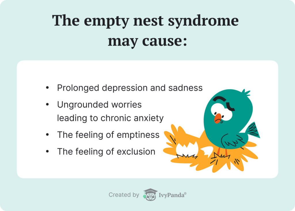 The picture lists the primary causes of the empty nest syndrome.