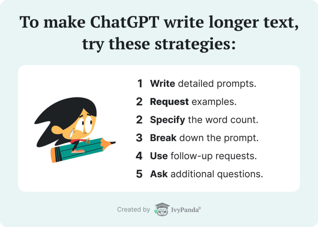 List of strategies to make ChatGPT write longer text.