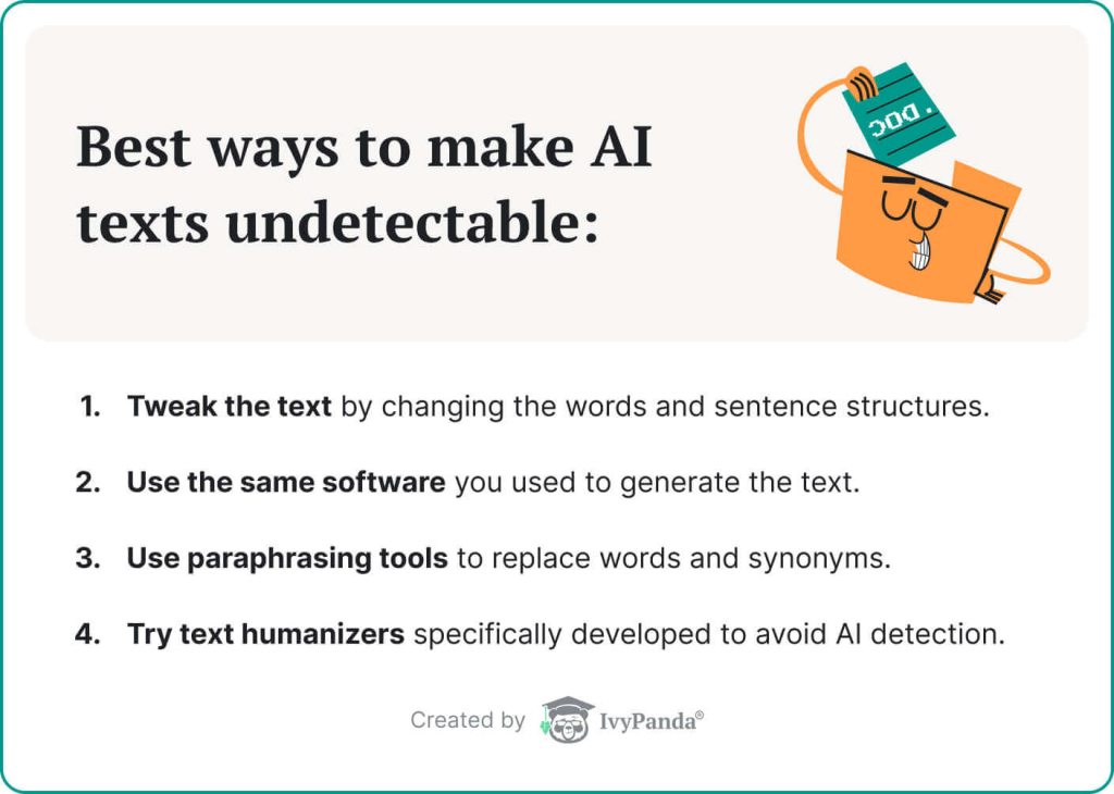 List of 4 best ways to make AI texts undetectable.