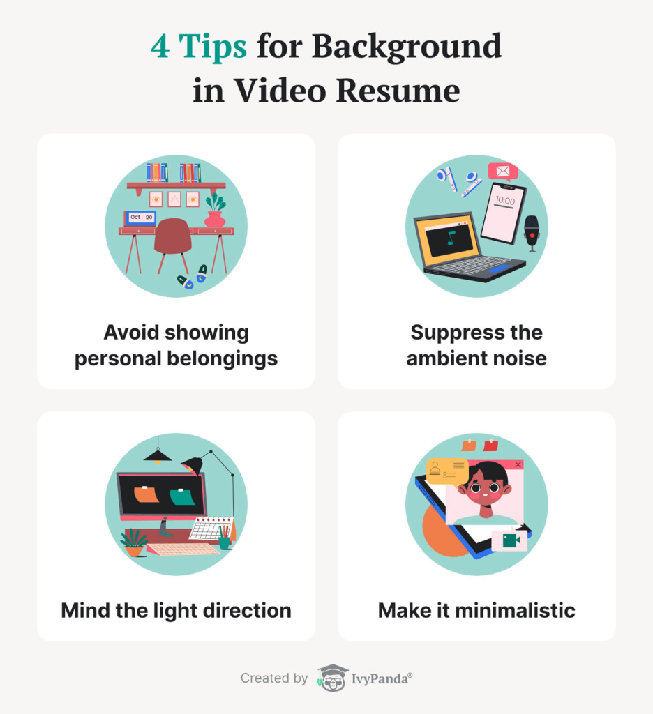 This image contains the four beneficial tips to create the perfect background for your video CV.