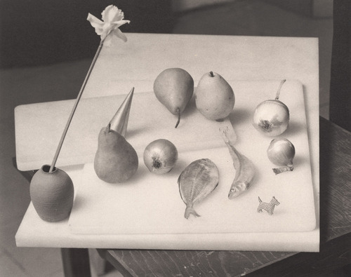 Photo by Jan Grover - nudes with pears, onions and fish.