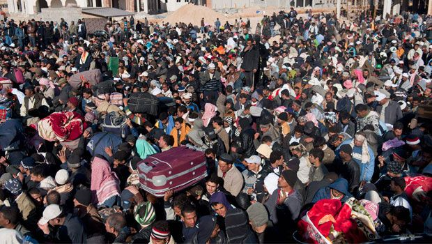 Libyan refugees fleeing war torn areas