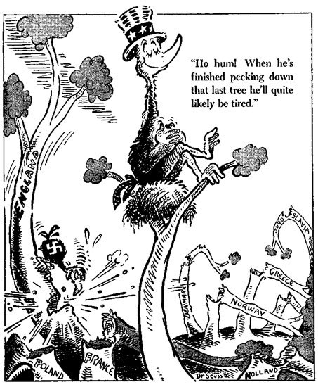 The Political Cartoons depicts America, among various nations sitting on top of trees.