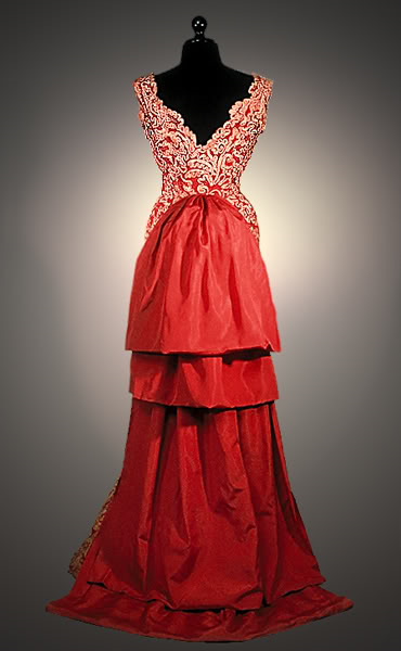 Red long dress from stiff fabric by Balenciaga design