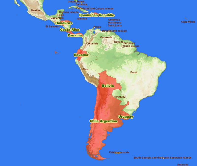 Position of Ecuador in South America.