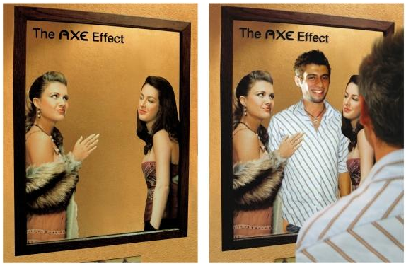 The AXE Effect Advert - a man looks at a picture with two beautiful girls and then turns on it.