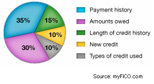 The pie chart indicates some elements in the credit score.