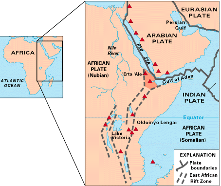 Map of East Africa showing tectonic plate