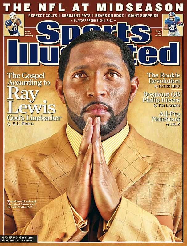The Magazine Cover with Ray Lewis on the Title Page.