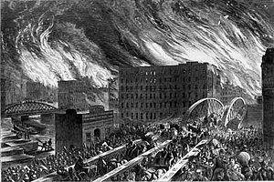 A picture of the great fire of Chicago.