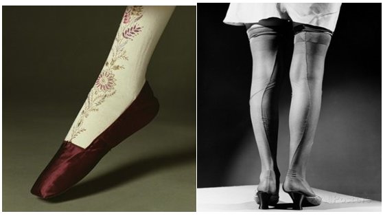 Women’s stockings made of silk, embroidered, and instep for the ankle from 1805.