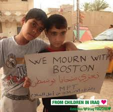 Children of Iraq showing their empathy towards victims of a calamity in Boston, USA.