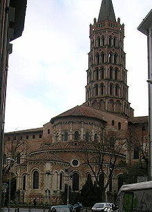 The St. Sernin Basilica showing the bell tower.