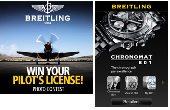 Screenshot of iPhone apps for Breitling and Photo contest in Facebook.