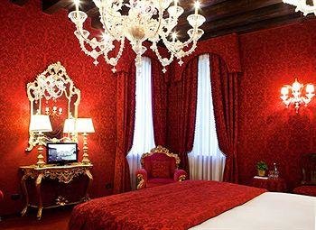 Red room in the Ca Mari Adele Hotel in Venice.
