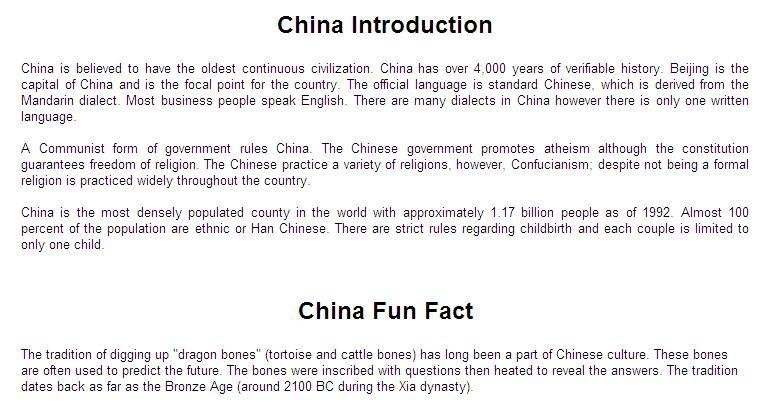 Research and Supplemental Information on China