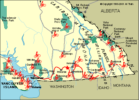 Maps showing the mountain biking routes