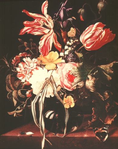 Vase of tulip with insects. Painted by Jan Davidsz de Heem