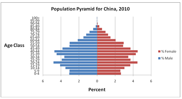 Population Pyramid for China, 2010.