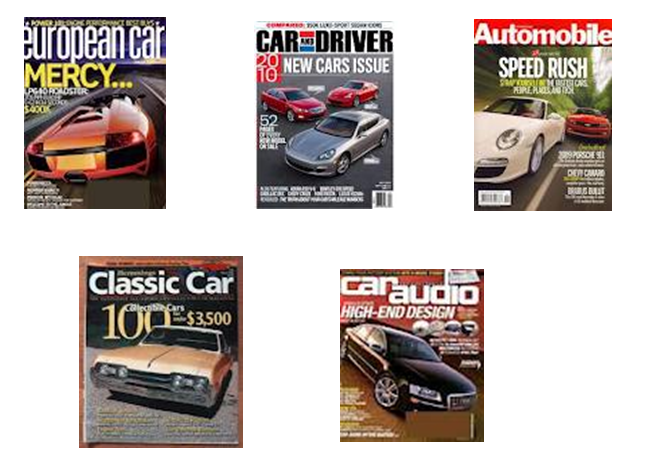 Sample auto-magazine covers.