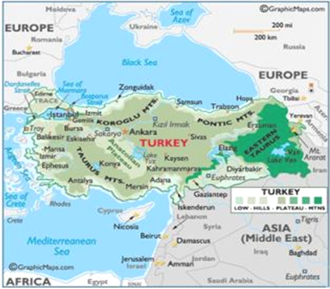 The location map of Turkey.