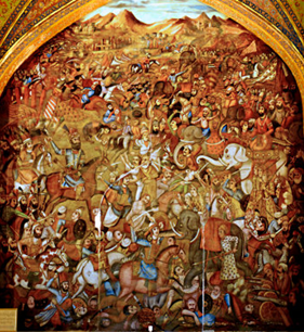 A painting showing battle.