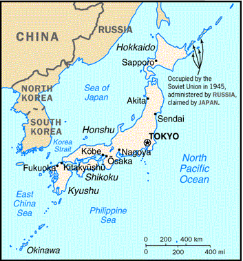 Map showing Japan and its neighbors