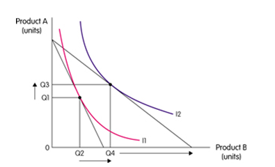 The graph indicates the likelihood of occurrence of a substitute effect between the two goods.