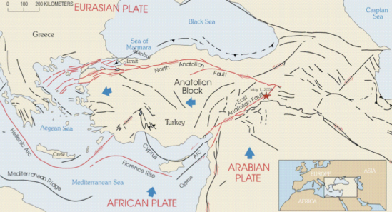Map of Turkey Showing the North Anatolian Fault (NAF) and other tectonic features