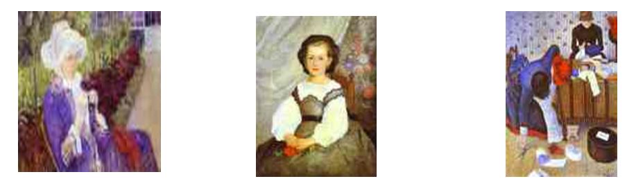 Mary Cassatt’s 1880 painting, Renoir Pierre-Auguste’s 1864 painting, and Signac Paul’s 1885 painting