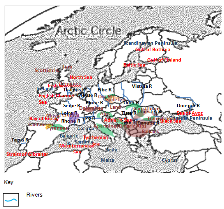 showing Europe’s physical geography