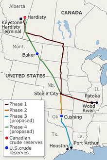 Map of the Keystone Pipeline Route