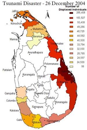 Tsunami Affected Regions in Sri Lanka.