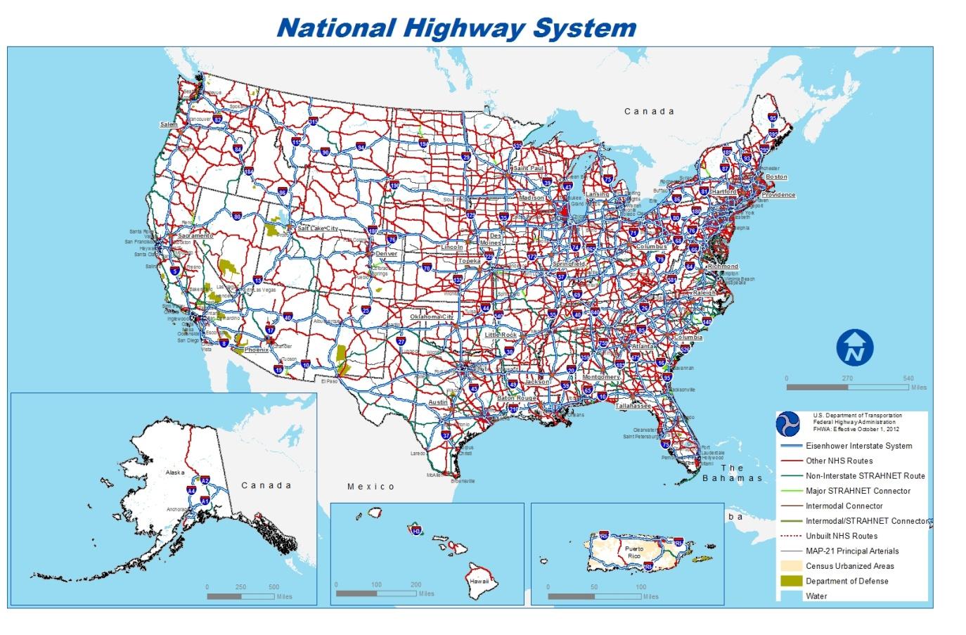 Map showing the USA National Highway System Plan to reduce congestion