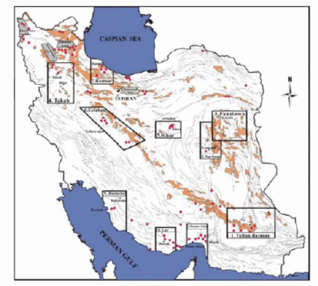 Geothermal Resource Area around Iran, mapped by 1998