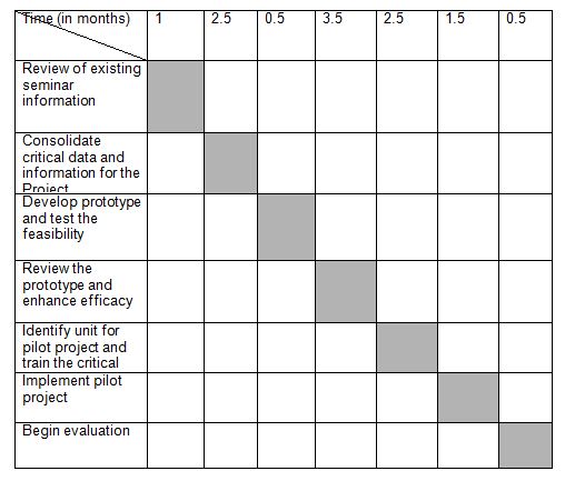 Gantt chart showing the activities and durations of execution