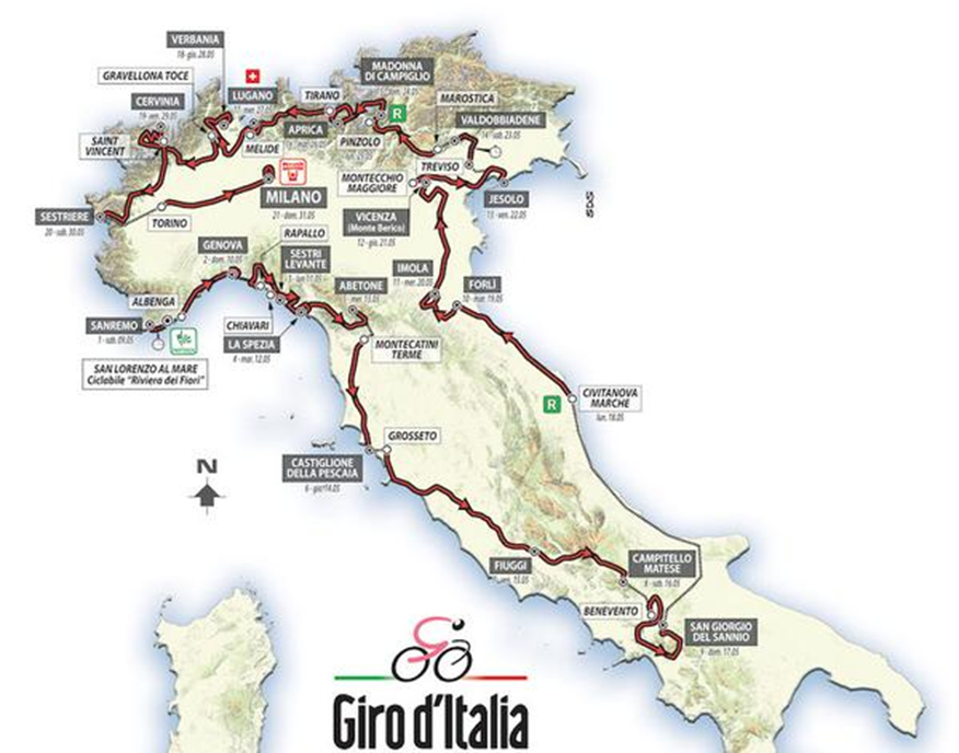A road map of the Giro d’Italia (Velo News, 2010)