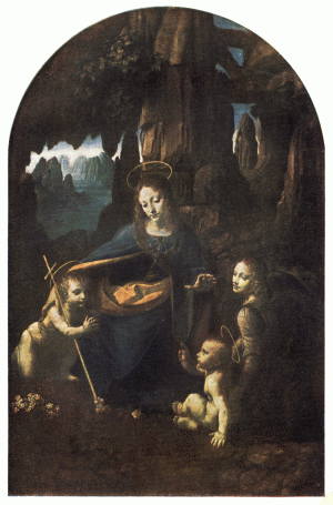 Angel kneeling behind the Infant Jesus.