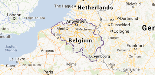The satellite Google Map for the location of Belgium