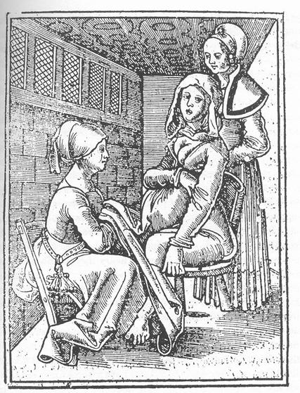 Childbirth: Woodcut from Der Swangern Frawen und he bammen roszgarten, by Eucharius Rösslin, 1513