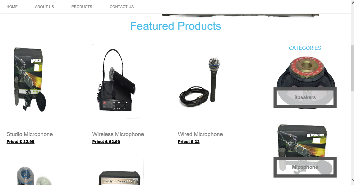 Example of products navigation
