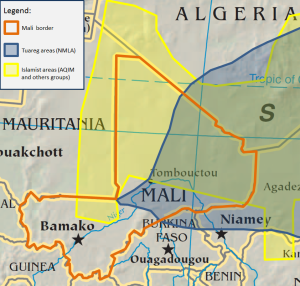 Tuareg and AQIM influences in Mali and Mauritania.