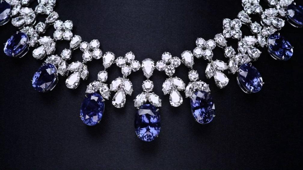 Harry Winston Cascading Sapphire and Diamond Drop Necklace.