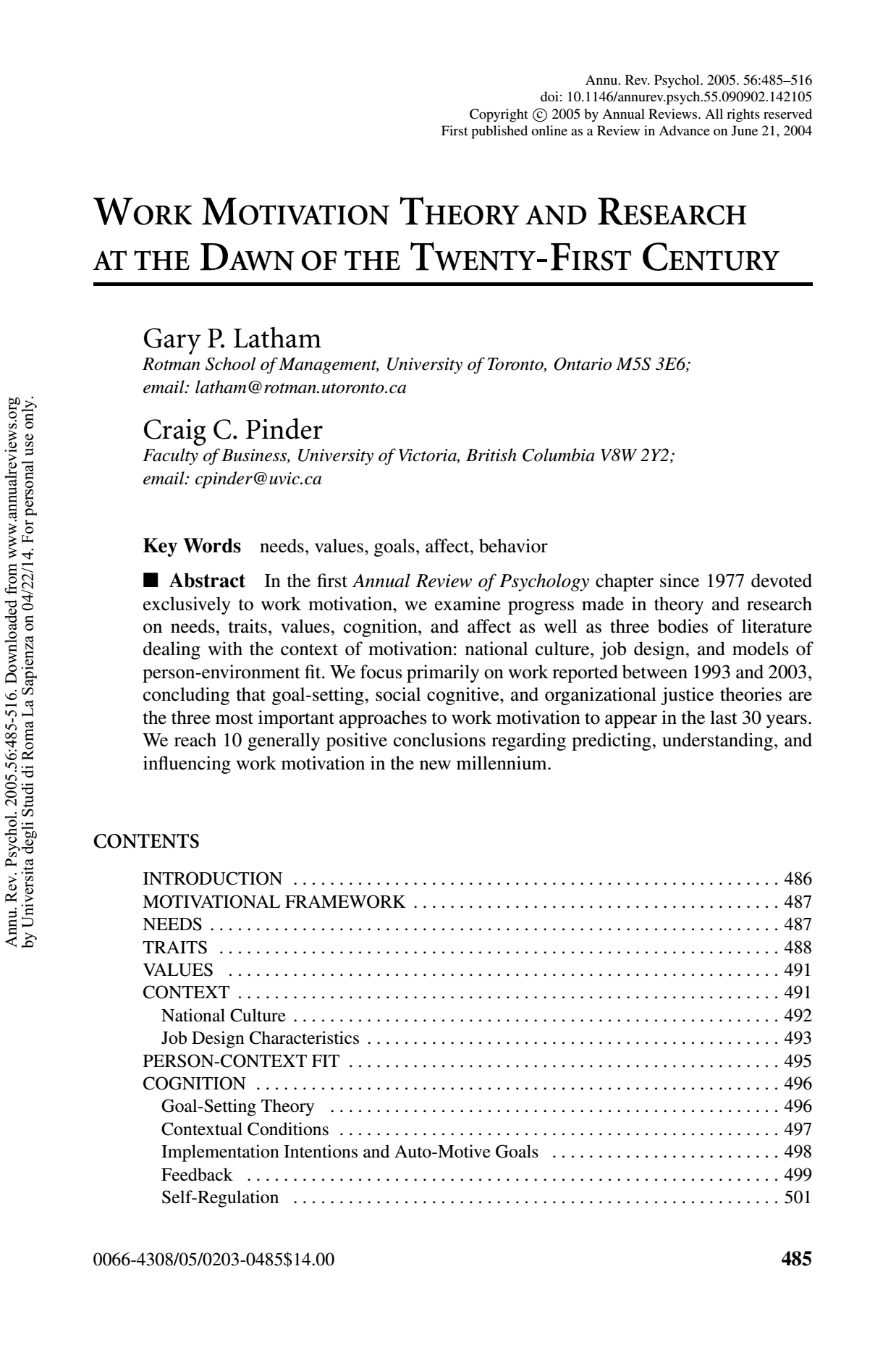 Work motivation theory and research at the dawn of the twenty-first century.