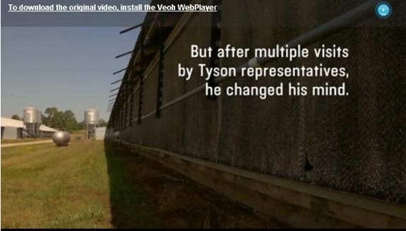 Screen from the movie: But after multiple visits by Tyson representatives, he changed his mind.