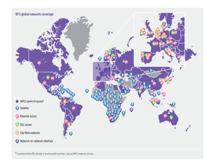 Global network coverage for BT Group. Source BT Group plc; Annual Report & Form 20-F 2012