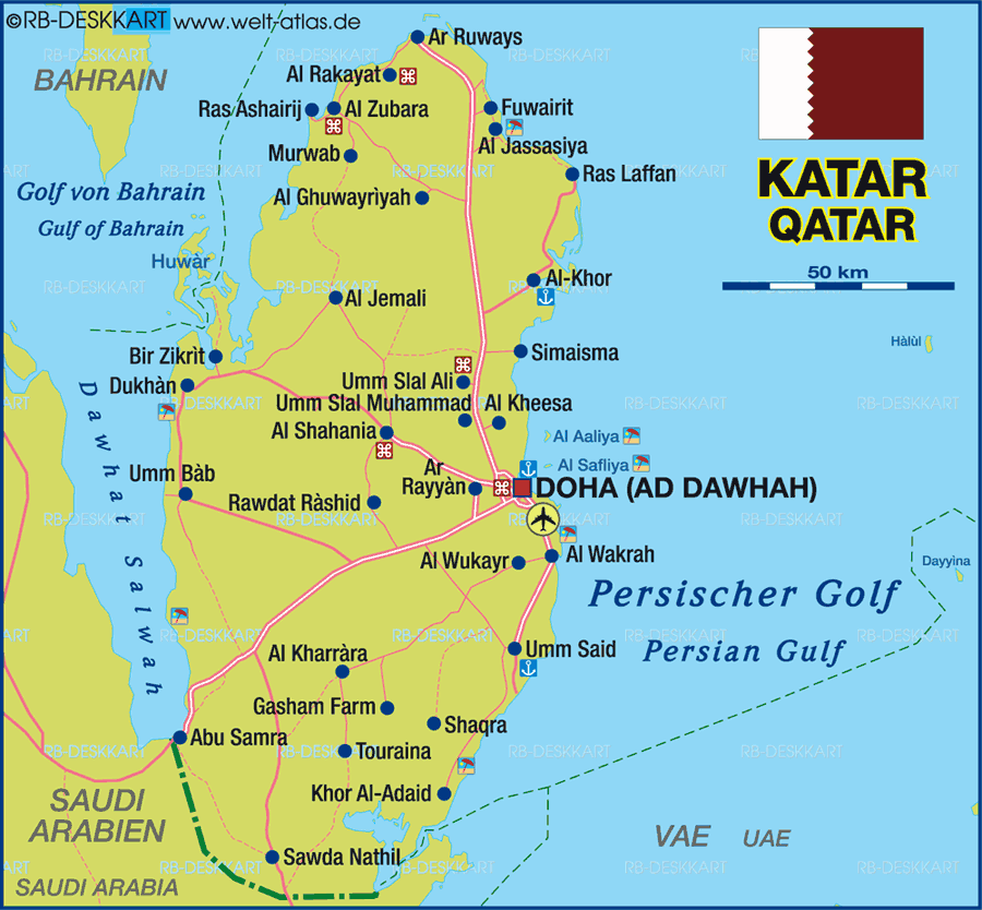 A map of Qatar.
