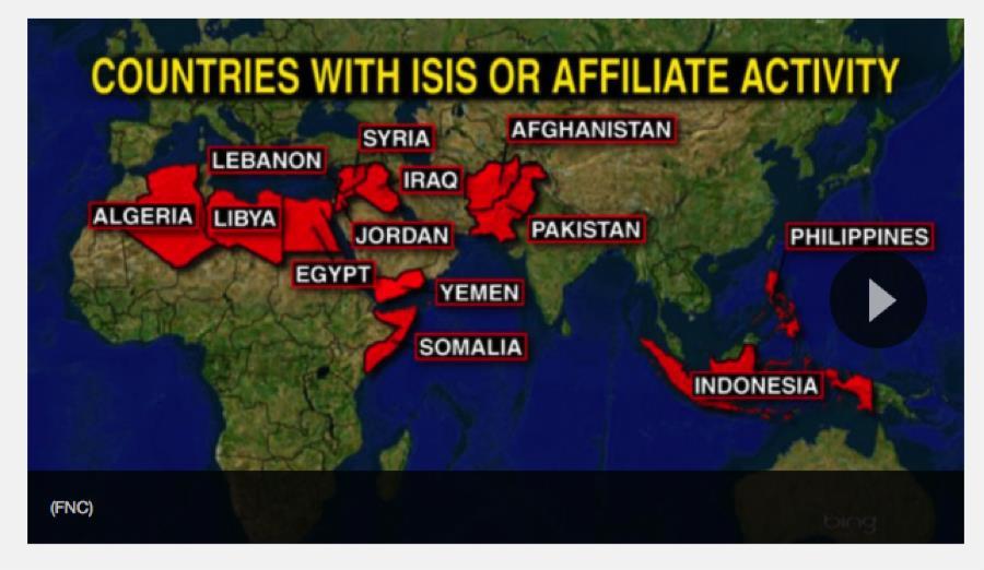 Countries with ISIS or affiliate activity (Riyadh)