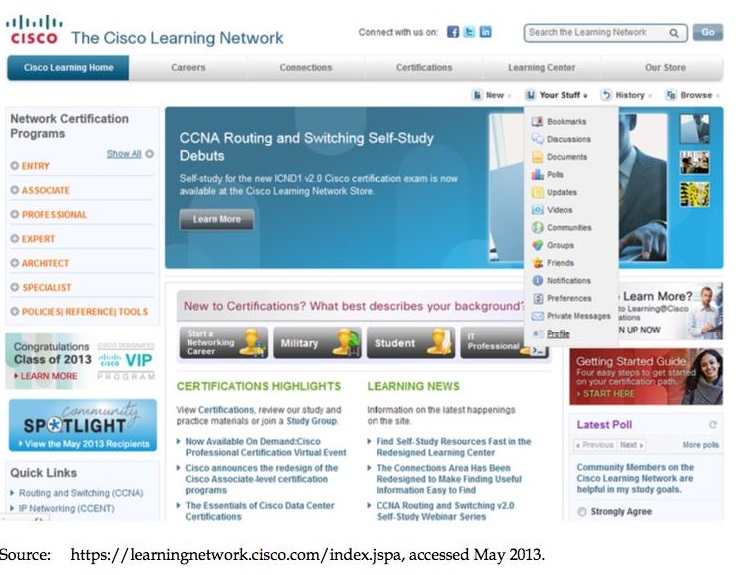 Home Page of the Cisco Learning Network.